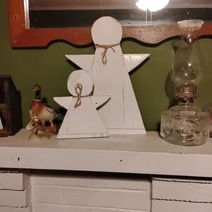 White Wooden Angel Holiday Decor Set